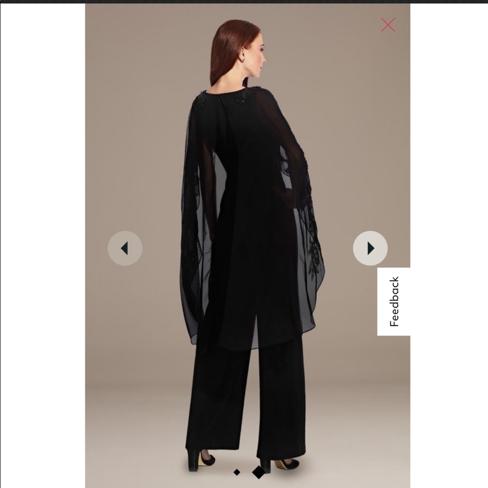 chiffon and crepe jumpsuit with beaded cape